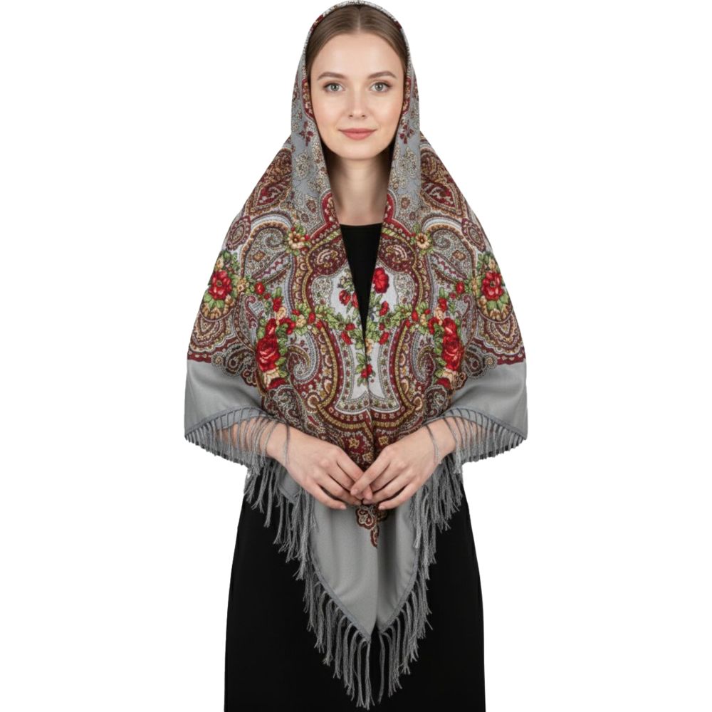 D' Daniela - Vera Women's Traditional Print Shawl - Grey