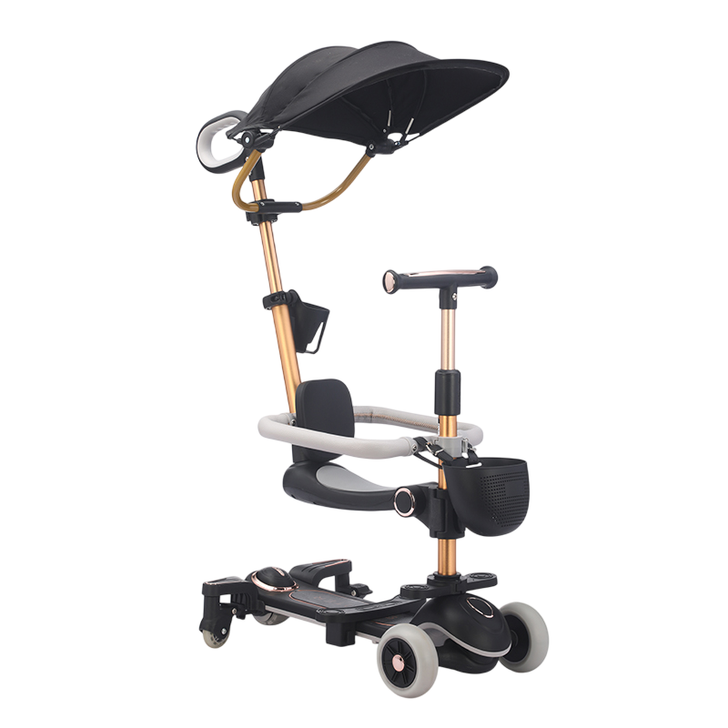 Amsham 6-In-1 Kids Manual Scooter With Seat, Backrest & Canopy - Multicolor