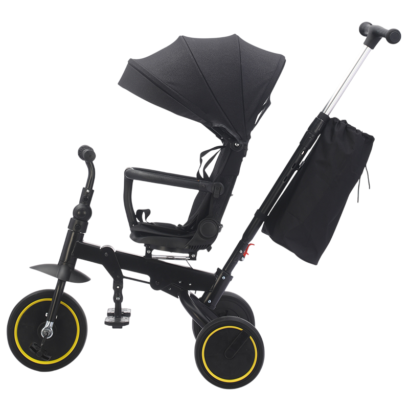 Amsham Baby Foldable Tricycle With Push Handle & Canopy - Multicolor