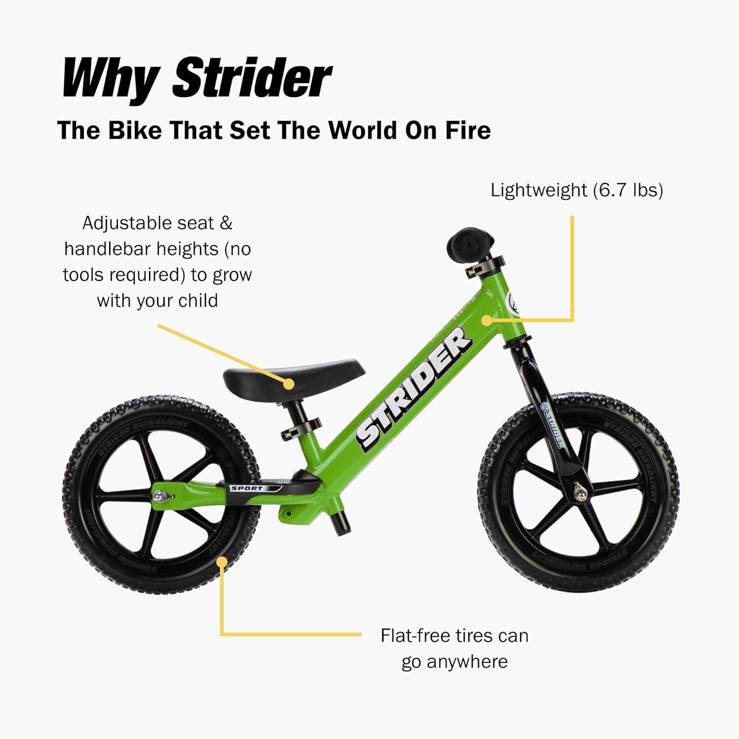 Strider - No Pedal Balance Sport Bike 12Inch - Green