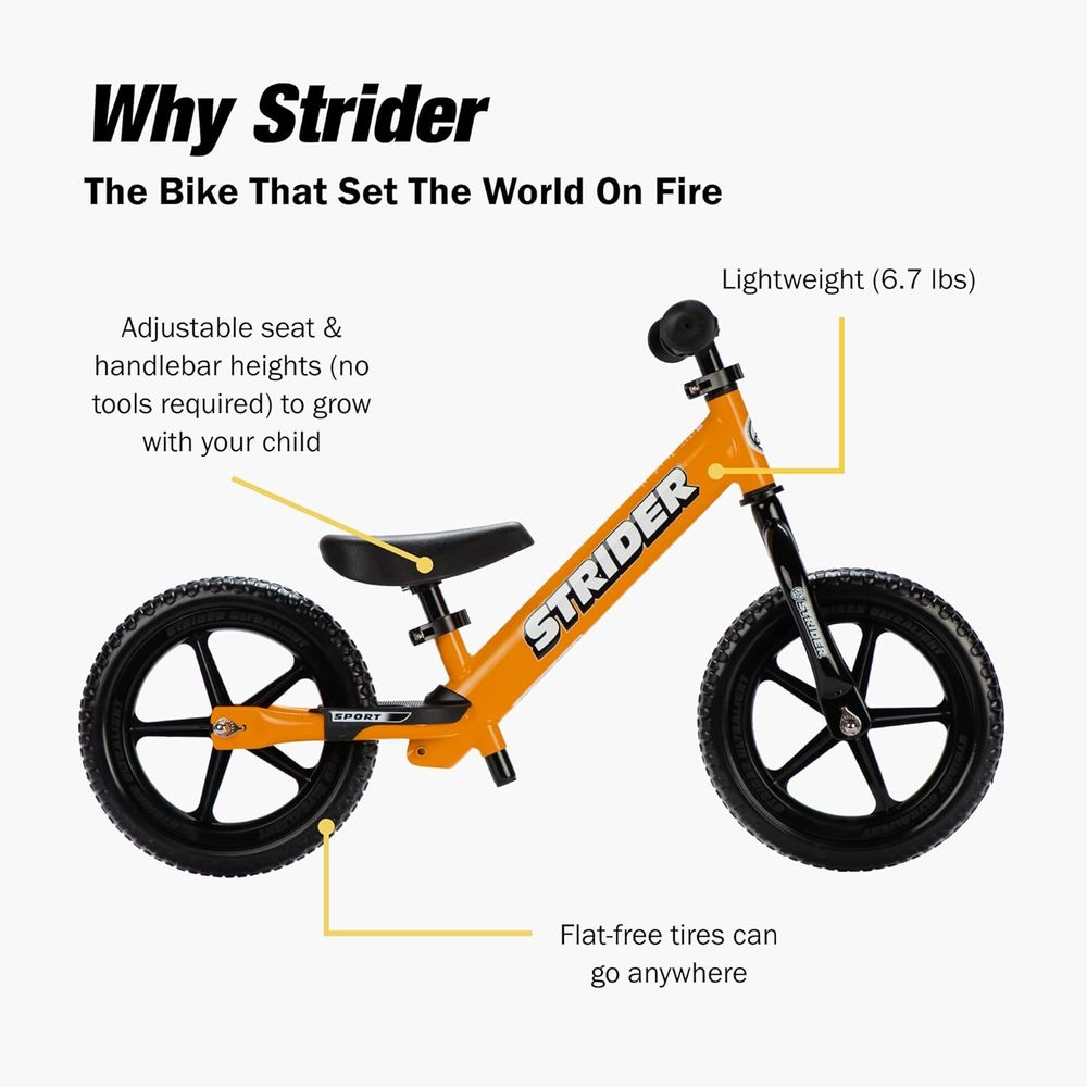 Strider - No Pedal Balance Sport Bike 12Inch - Orange