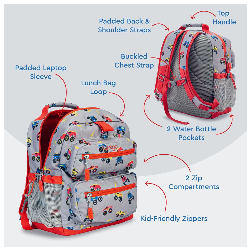 بينتغو - شنطة ظهر مدرسية للأطفال - شاحنات - ١٤ إنش/٣٦ سم