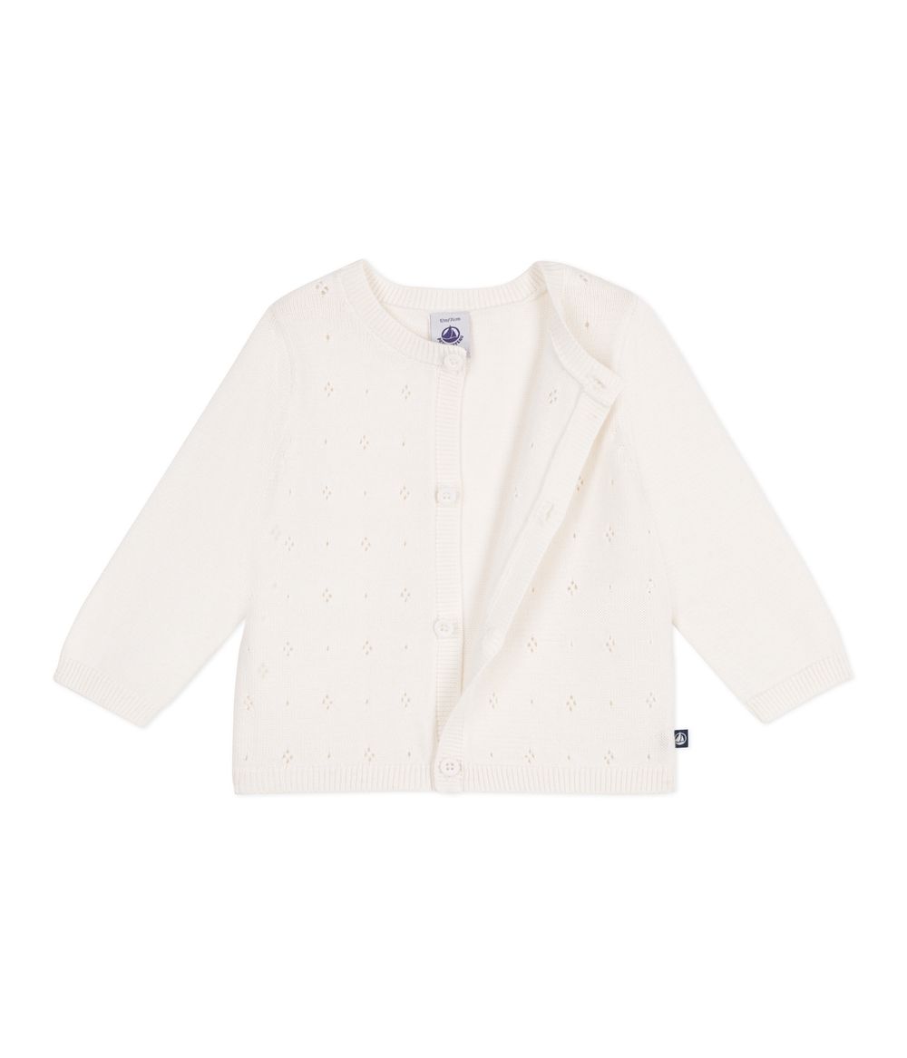 Petit Bateau - A Decorative Stitch Girl's Cotton Cardigan - Marshmallow White