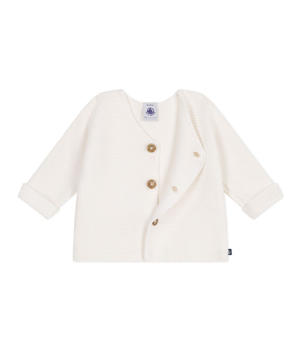 Petit Bateau - Babies' Moss Stitch Cotton Cardigan - Marshmallow White