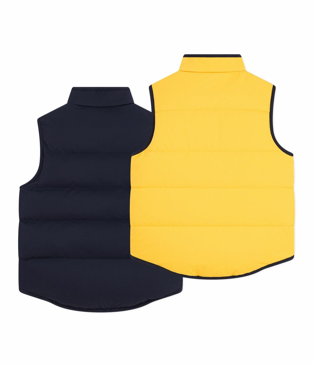 بيتي باتو - جاكيت داون مزدوج اللون قابل للعكس للأولاد - أزرق مدخن/أصفر جون