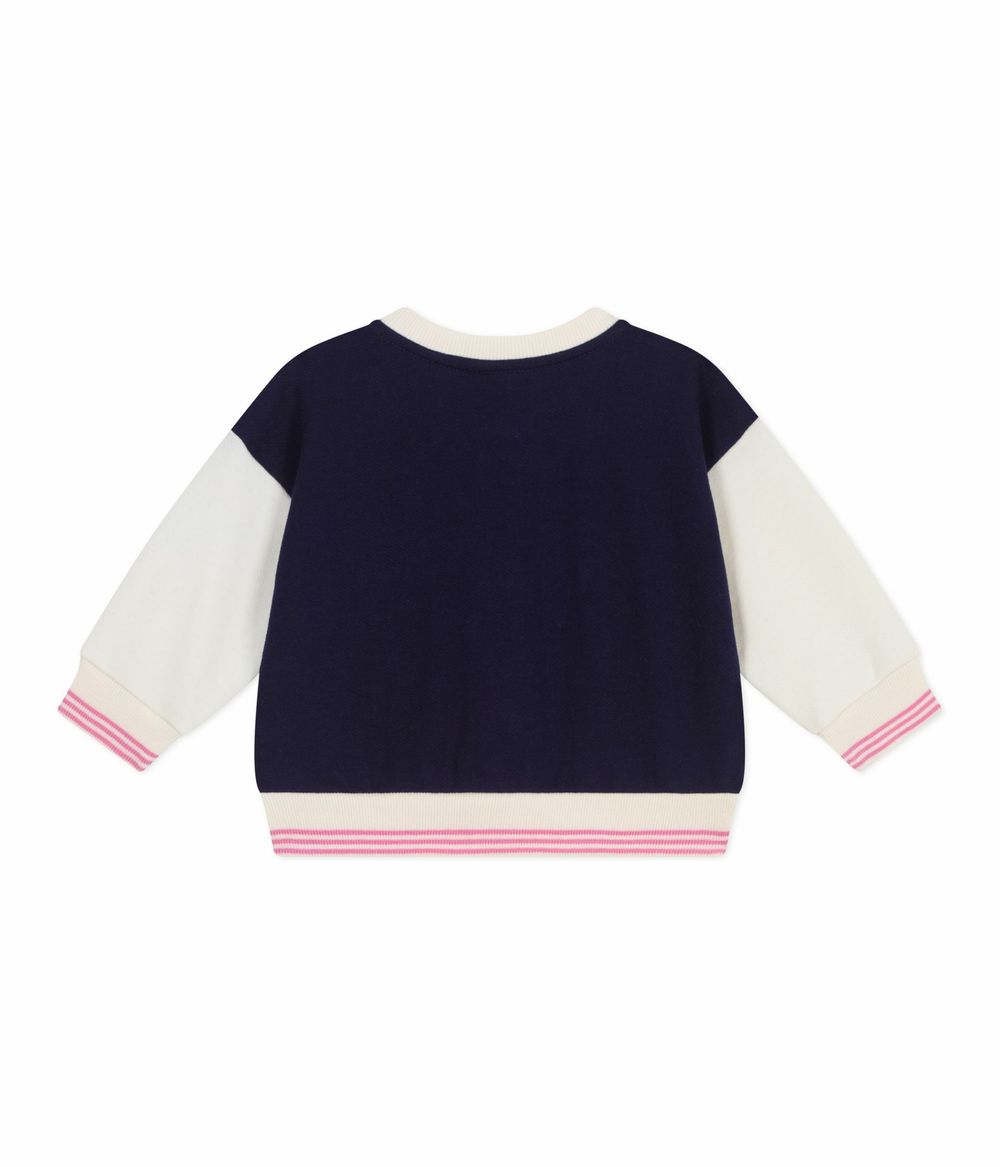 Petit Bateau - Baby Girl's Varsity-Style Cotton Jacket - Soir Blue/Milk