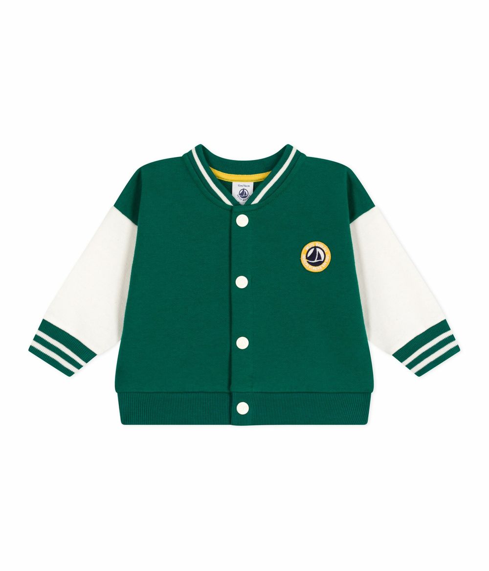 Petit Bateau - Baby Boy's Varsity-Style Jacket - Evergreen Green/Milk White