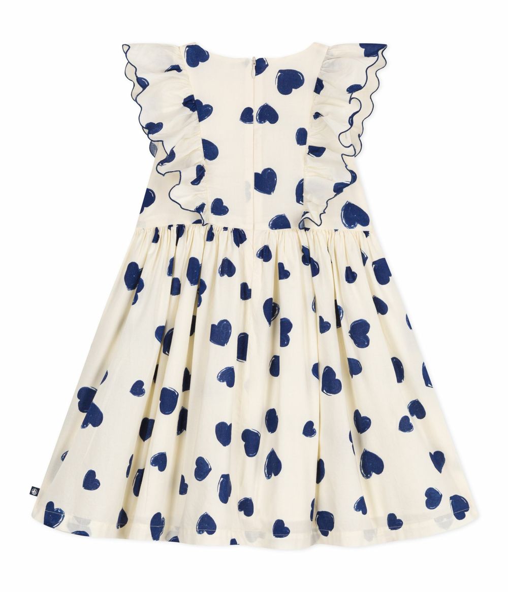 Petit Bateau - Girl's Heart Printed Sleeveless Cotton Dress - Soir White/Blue