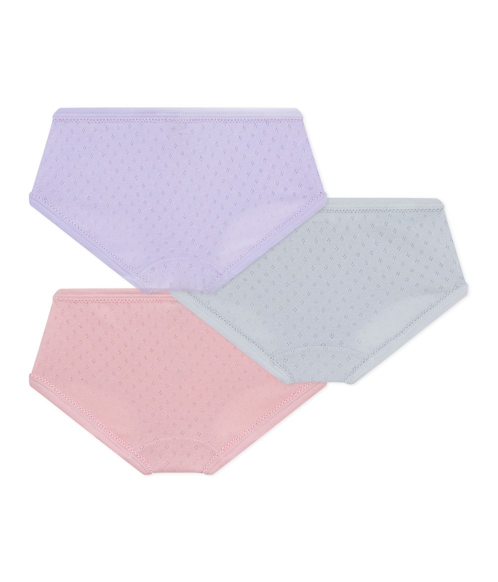 Petit Bateau - 3pc-Set - Girl's High Waisted Cotton Briefs - Purple/Pink/Grey