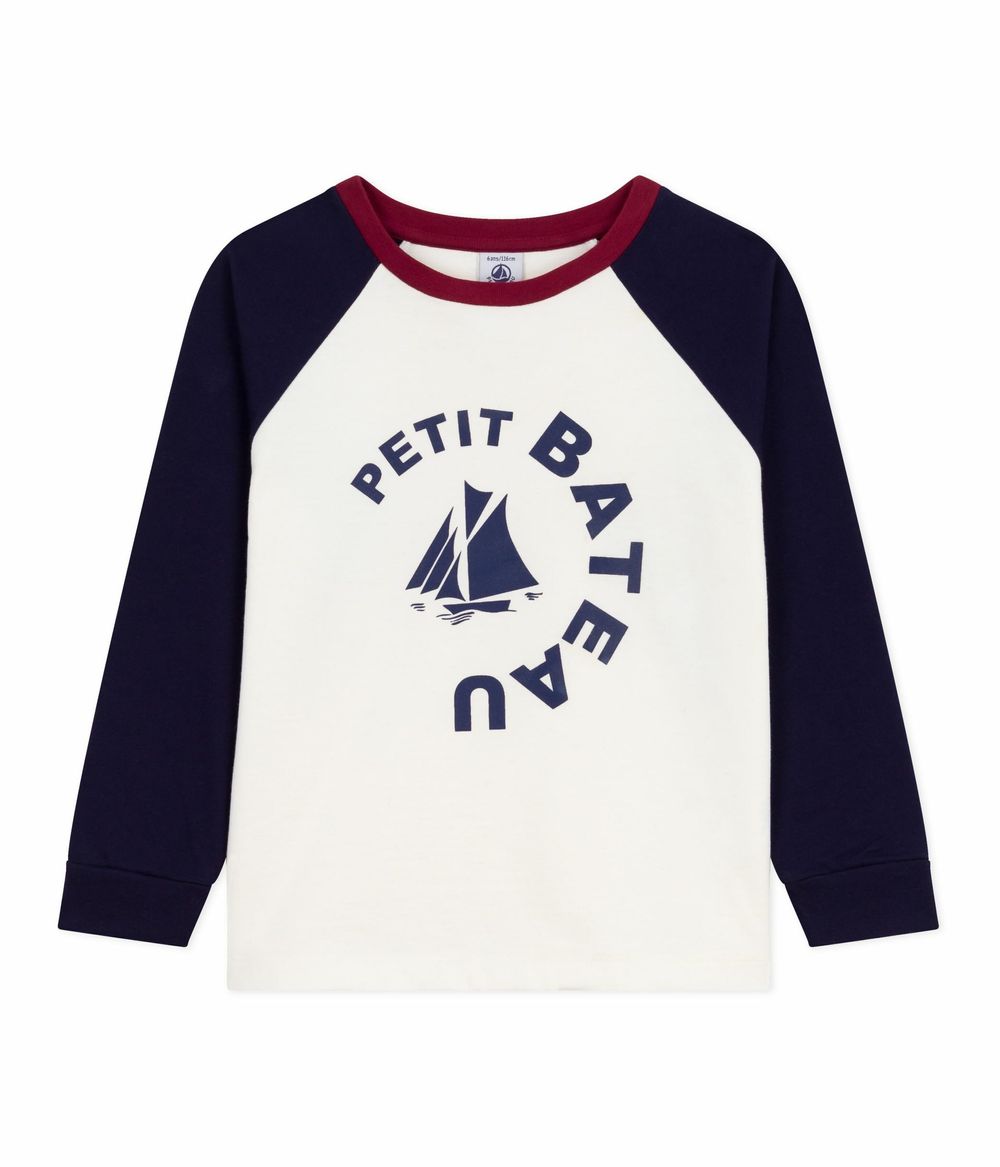 Petit Bateau - Boy's Long-Sleeved Printed Cotton T-Shirt - Milk/Soir