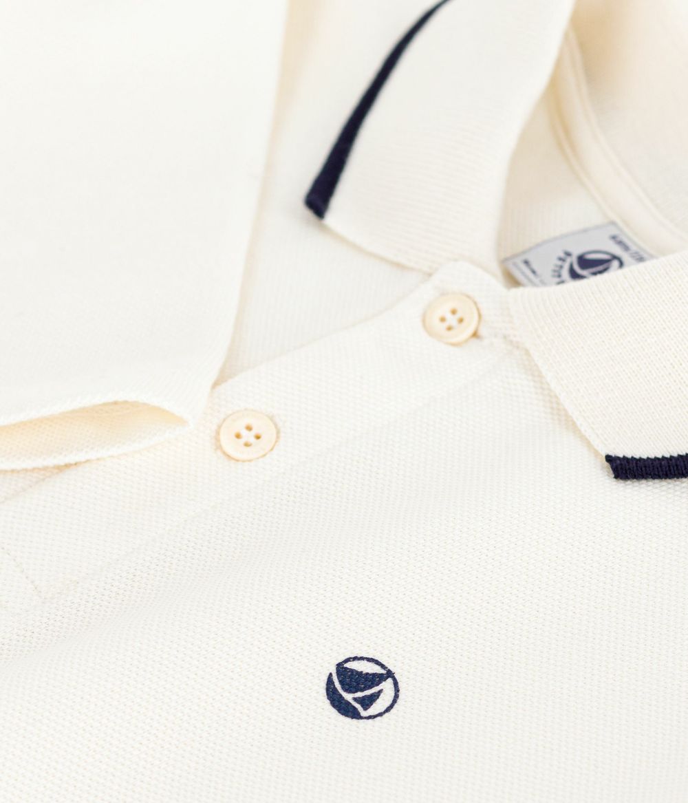 Petit Bateau - Boy's Long Sleeved Printed Cotton Polo Shirt - Milk
