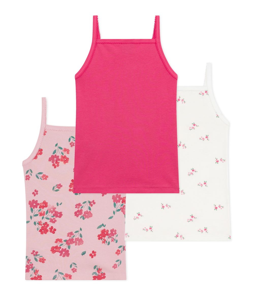 Petit Bateau - 3pc-Set - Girl's Strappy Cotton Vests - Pink/White