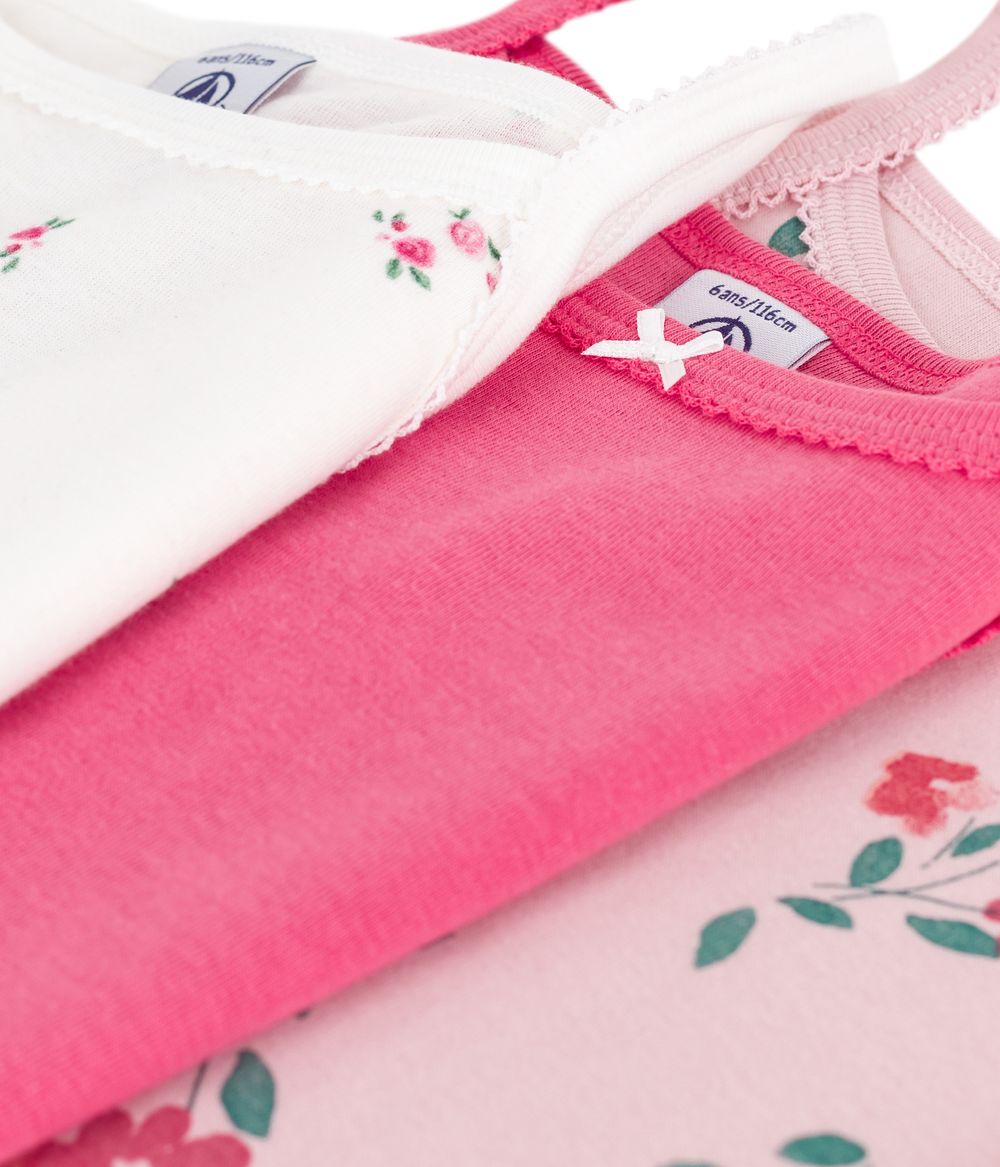 Petit Bateau - 3pc-Set - Girl's Strappy Cotton Vests - Pink/White