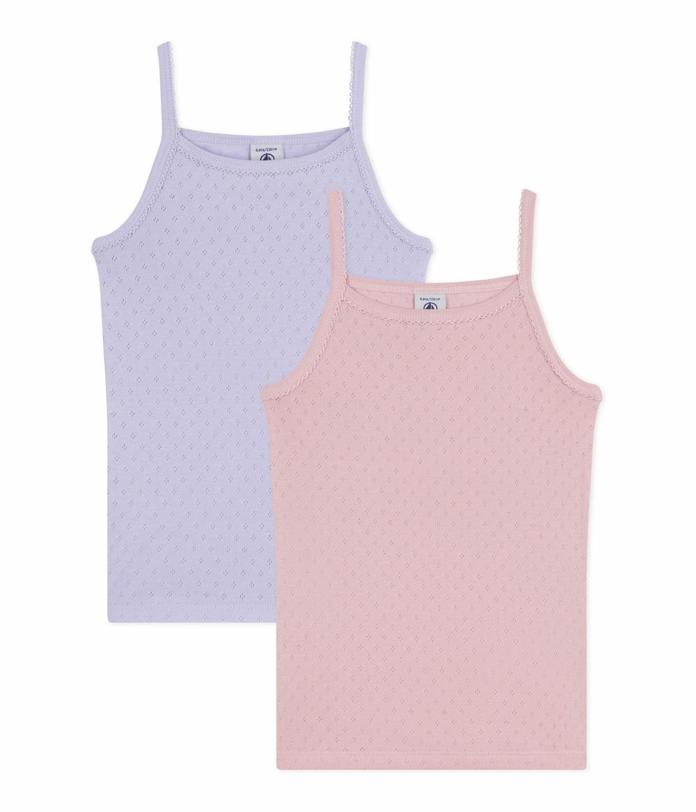Petit Bateau - 2pc-Set - Girl's Strappy Cotton Vests - Pink/Lavender