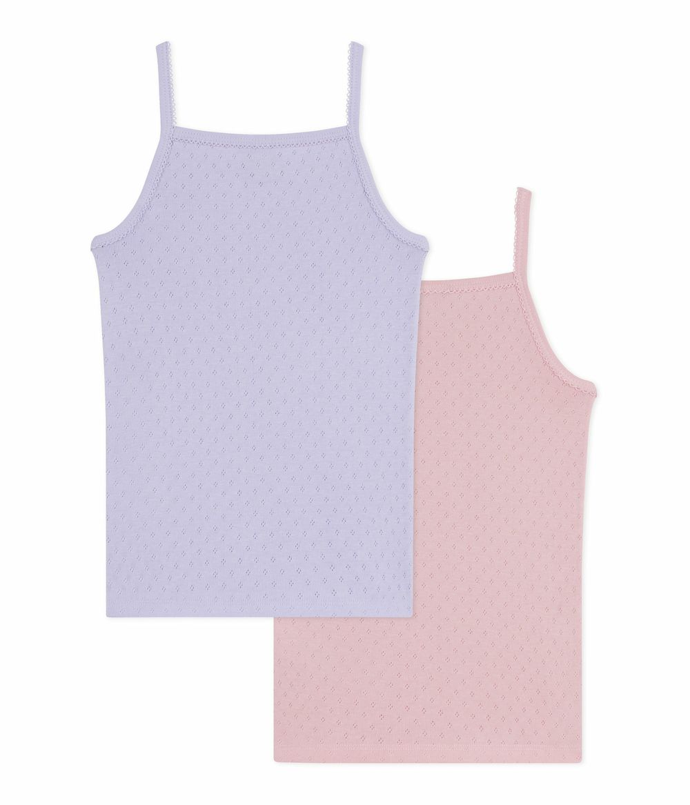 Petit Bateau - 2pc-Set - Girl's Strappy Cotton Vests - Pink/Lavender