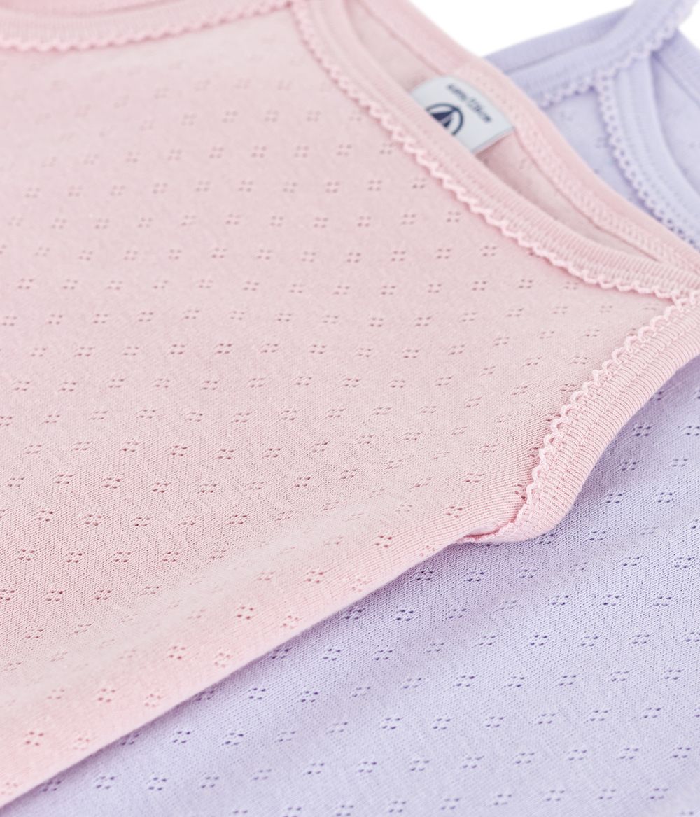 Petit Bateau - 2pc-Set - Girl's Strappy Cotton Vests - Pink/Lavender