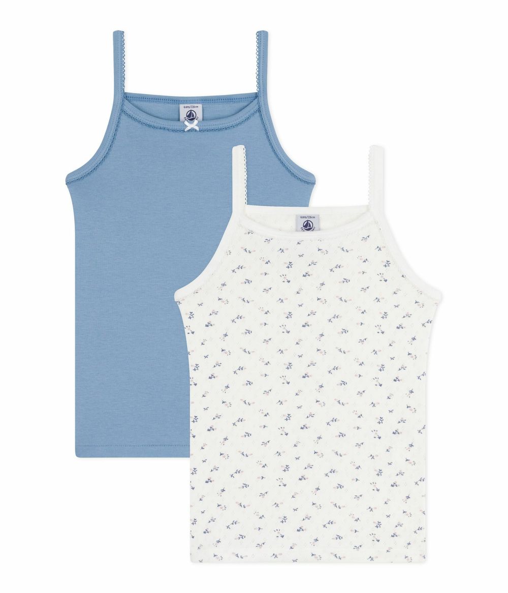 Petit Bateau - 2pc-Set - Girl's Strappy Cotton Vests - Blue/White