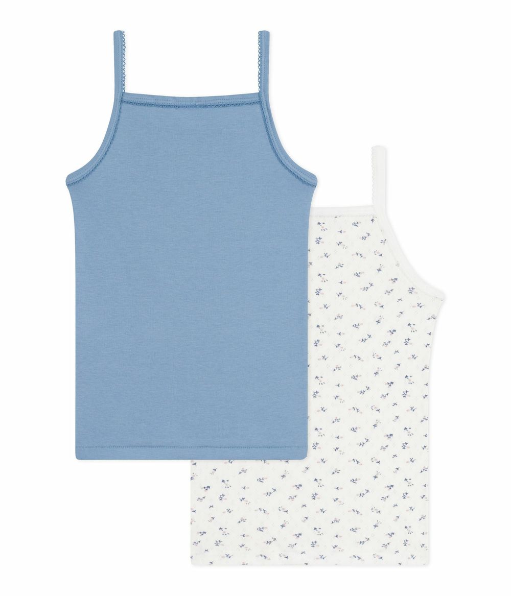 Petit Bateau - 2pc-Set - Girl's Strappy Cotton Vests - Blue/White
