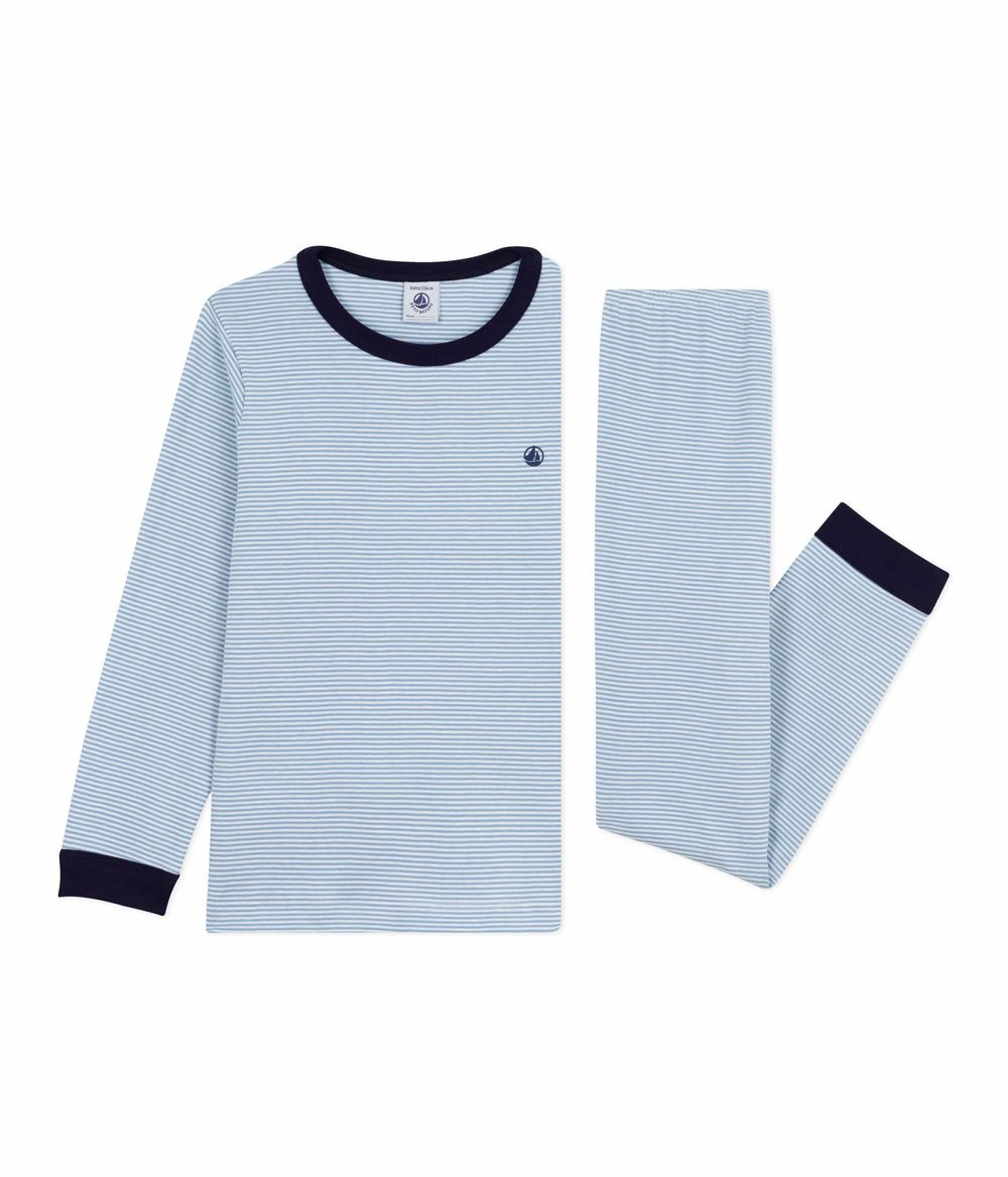 Petit Bateau - 2pc-Set - Boys' Stripy Cotton Pyjama - Adriatic/Marshmallow