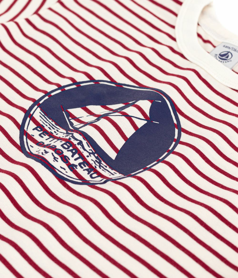 بيتي باتو - تي شيرت مخطط بأكمام قصيرة للأولاد - أبيض حليبي/أمارانت