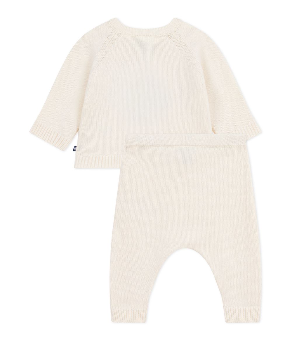 Petit Bateau - 2pc-Set - Babies' Penguin Printed Knitted Outfit - Marshmallow White/Multicolor