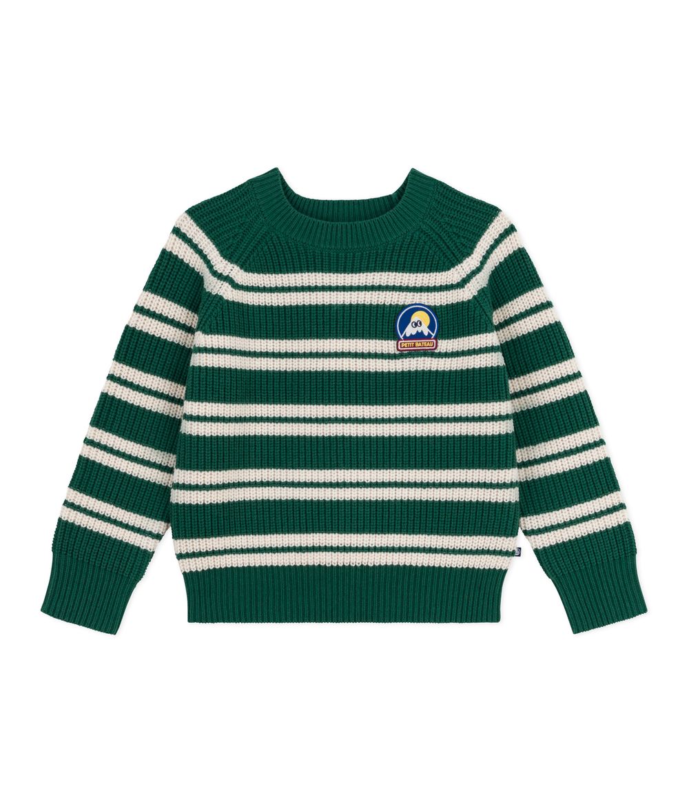 Petit Bateau - Boy's Long Sleeves Striped Jumper - Willow/Avalanche