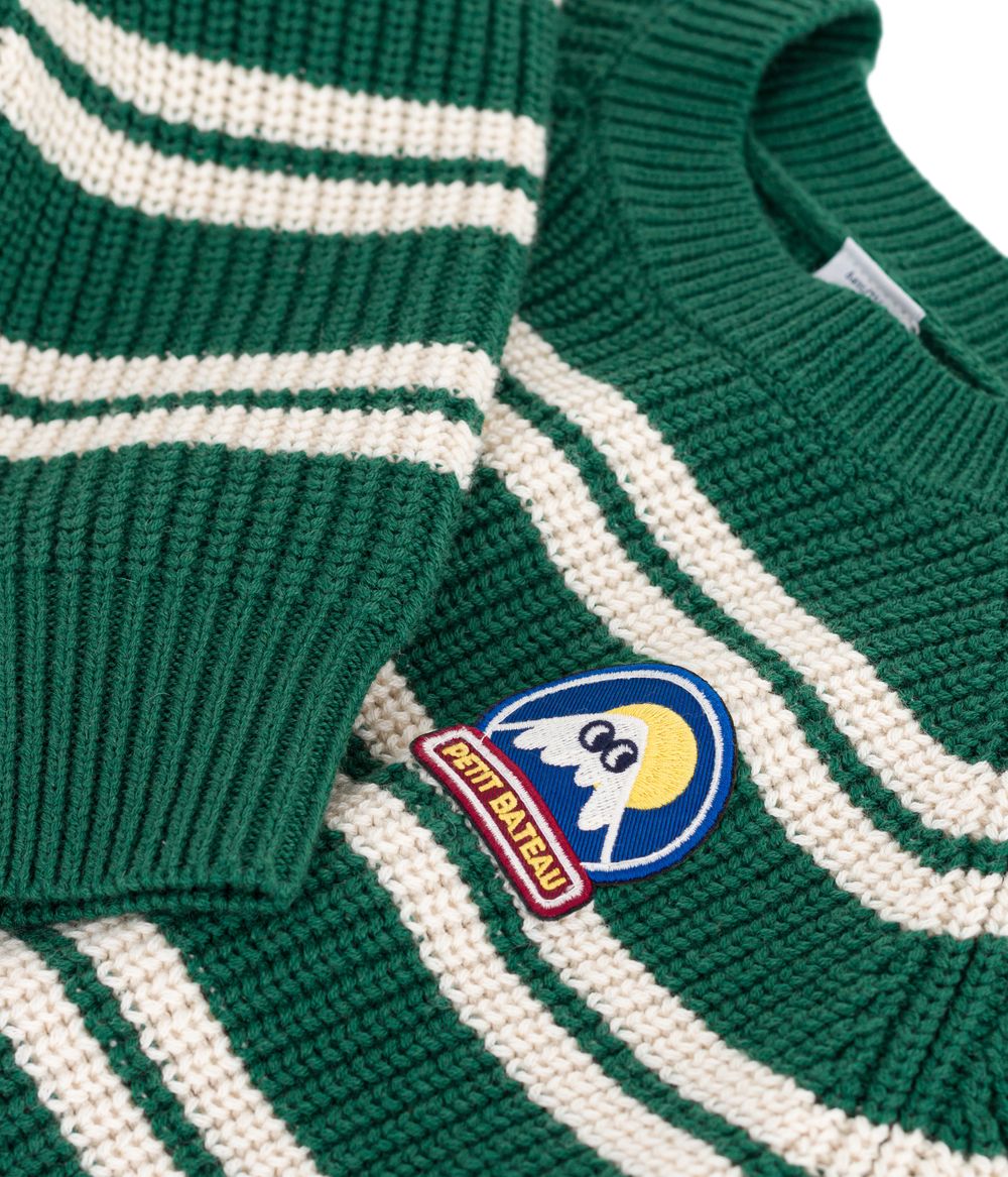 Petit Bateau - Boy's Long Sleeves Striped Jumper - Willow/Avalanche