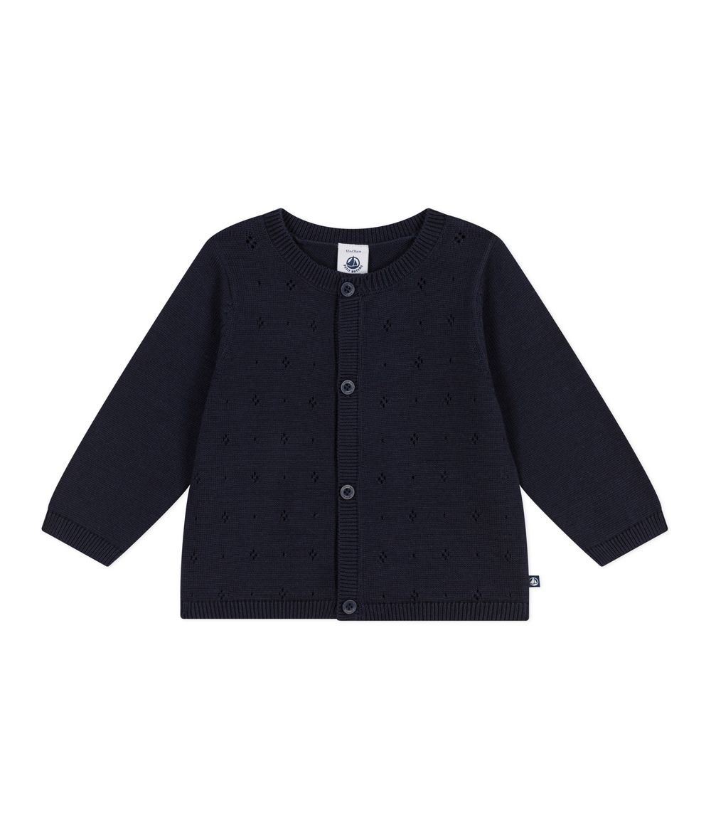 Petit Bateau - Baby Girl's Plain Knitted Cotton Cardigan - Smoking Blue