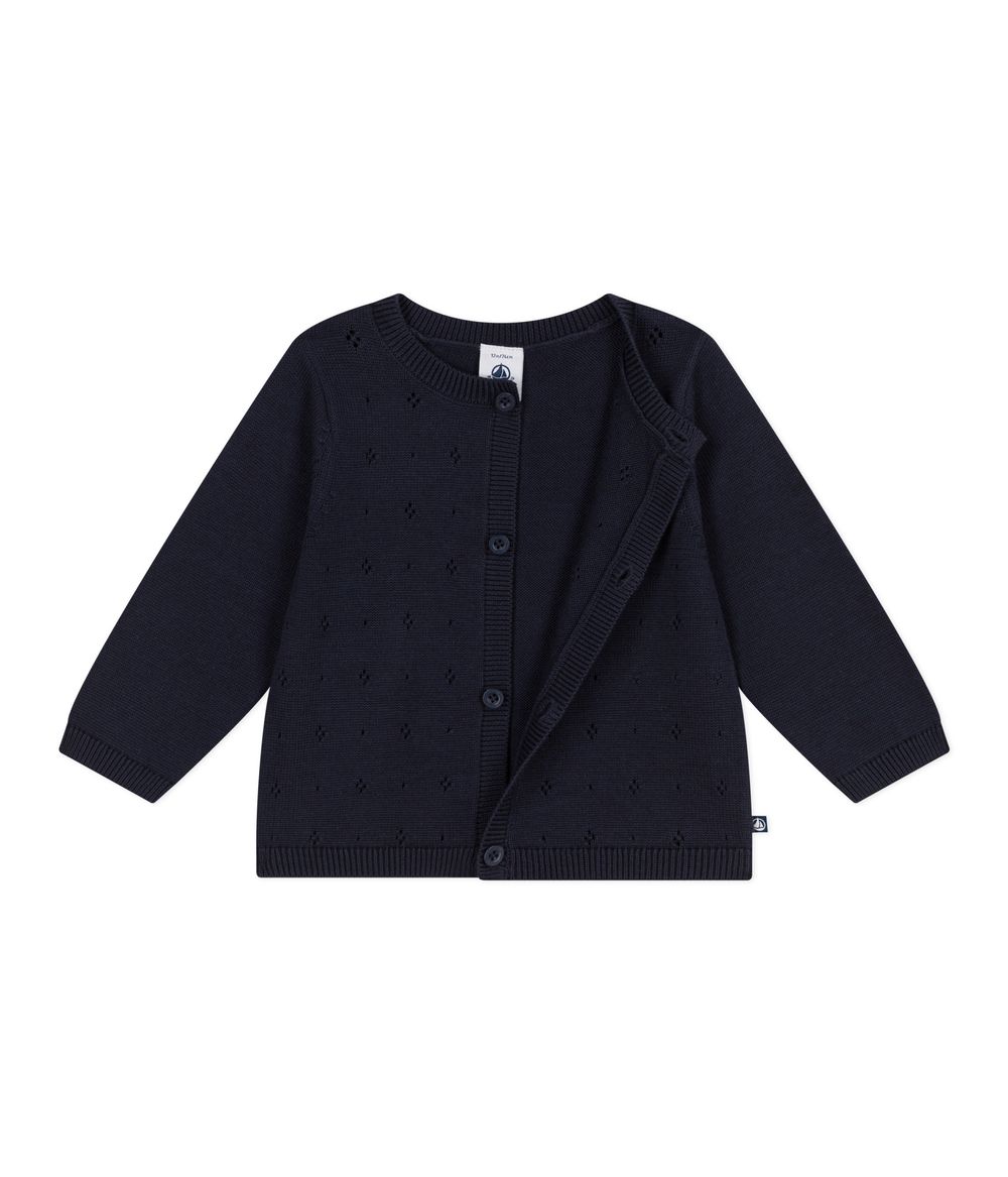 Petit Bateau - Baby Girl's Plain Knitted Cotton Cardigan - Smoking Blue