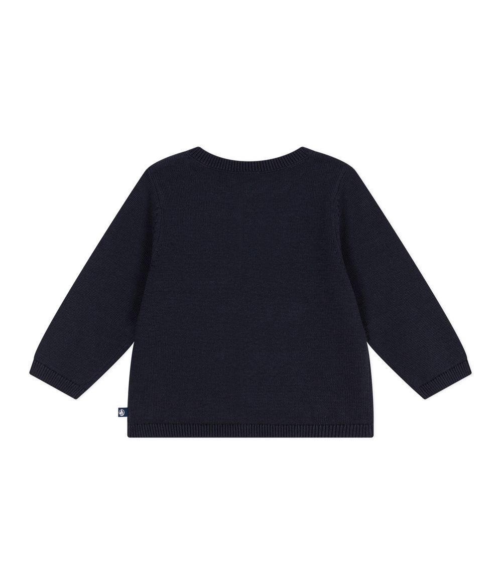 Petit Bateau - Baby Girl's Plain Knitted Cotton Cardigan - Smoking Blue