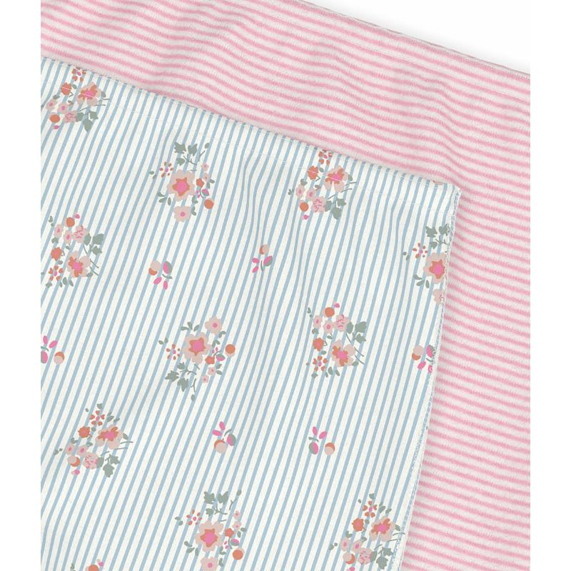 بوتيت باتو - طقم من قطعتين - شورتات طويلة بنقشة زهور للبنات - أزرق/وردي