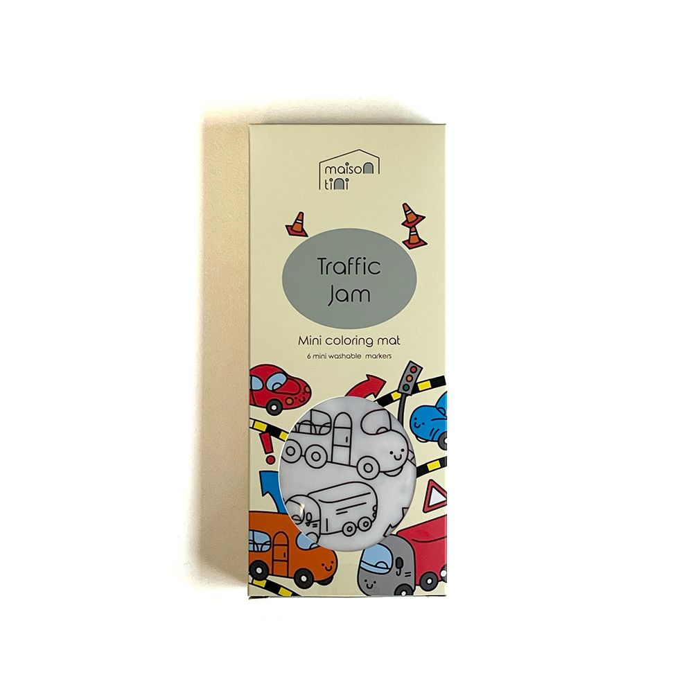 Maison Tini - Mini Coloring Placemats - Dinosaur And Traffic Jam - 2 Pcs