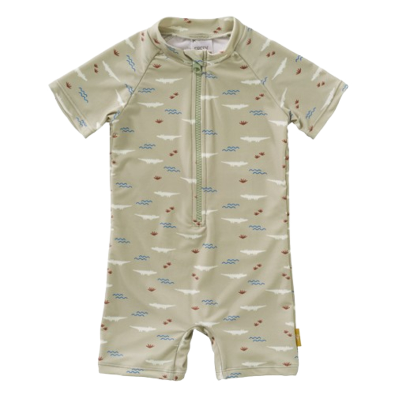 Fresk - Boy's Crocodile Printed UV Swimsuit - Light Sage