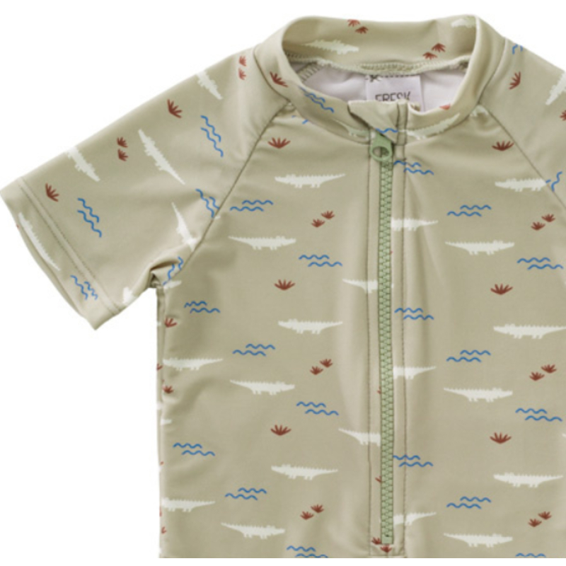 Fresk - Boy's Crocodile Printed UV Swimsuit - Light Sage
