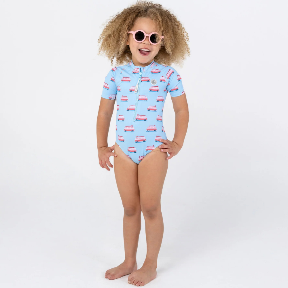 Badawii Beachwear - Girl's Short Sleeves UV Swimsuit - Blue
