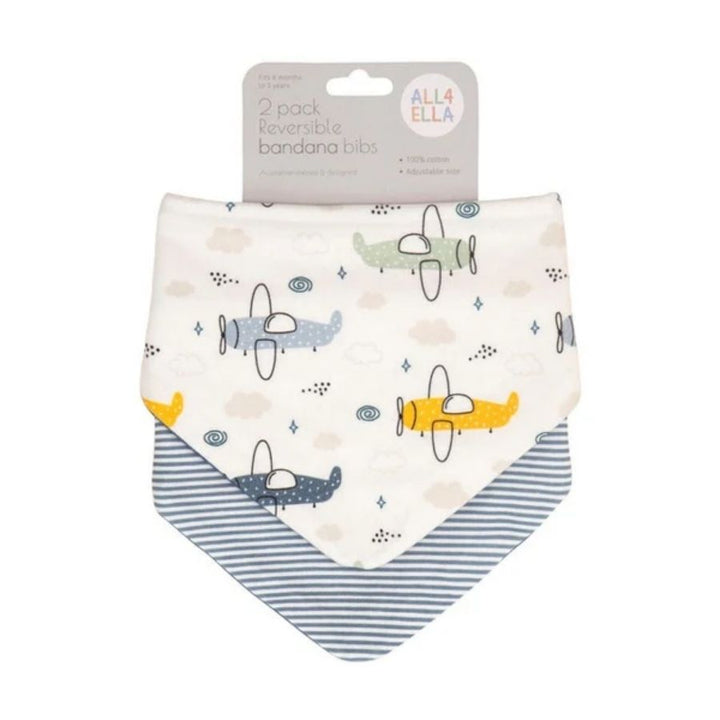 All4Ella - Reversible Bandana Bibs - Planes - 2 Pcs