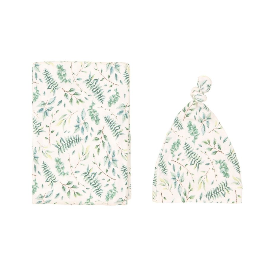 All4ella - Jersey Swaddle & Beanie Set - Leaves