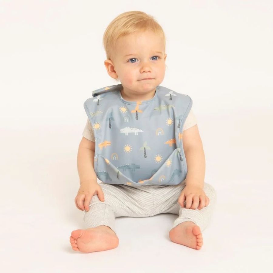 All4ella - Recycled Pouch Bib - Crocodile - Blue