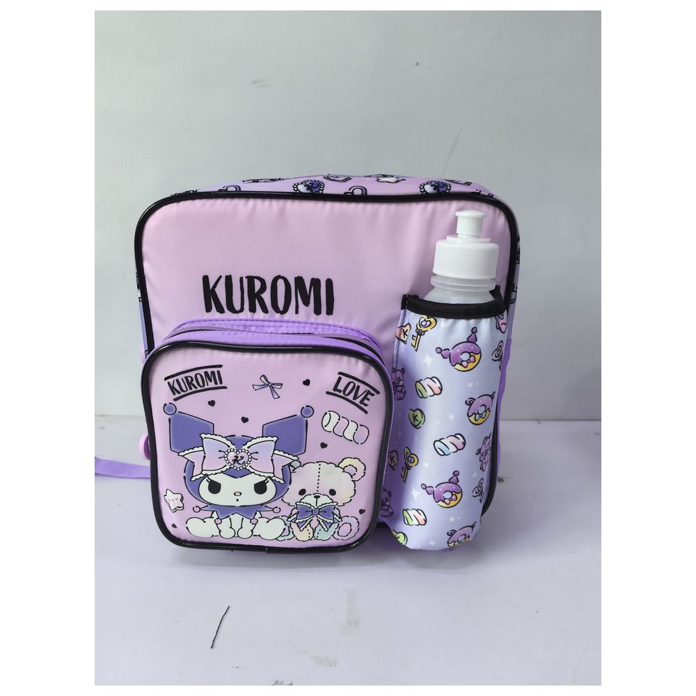 Kuromi - Kids Backpack With Water Bottle, Lunch Box, Fork & Spoon - 4 Pcs - 11-Inch