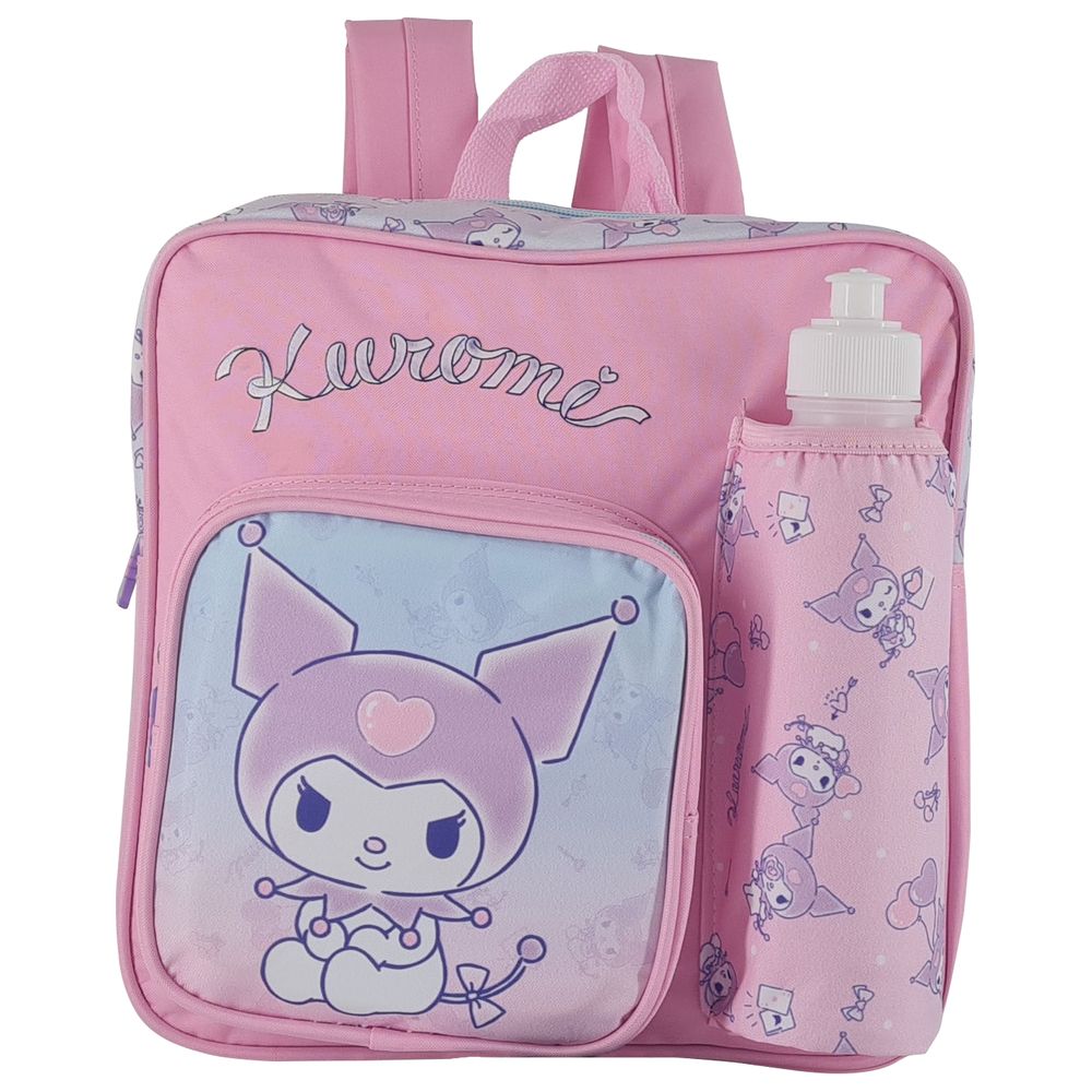 Kuromi - Kids Backpack With Water Bottle, Lunch Box, Fork & Spoon - 4 Pcs - Pink - 11-Inch