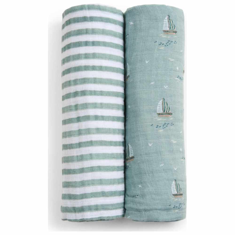 Aden + Anais - Organic Cotton Muslin Swaddles - Sailing Seas - 2 Pcs - Large
