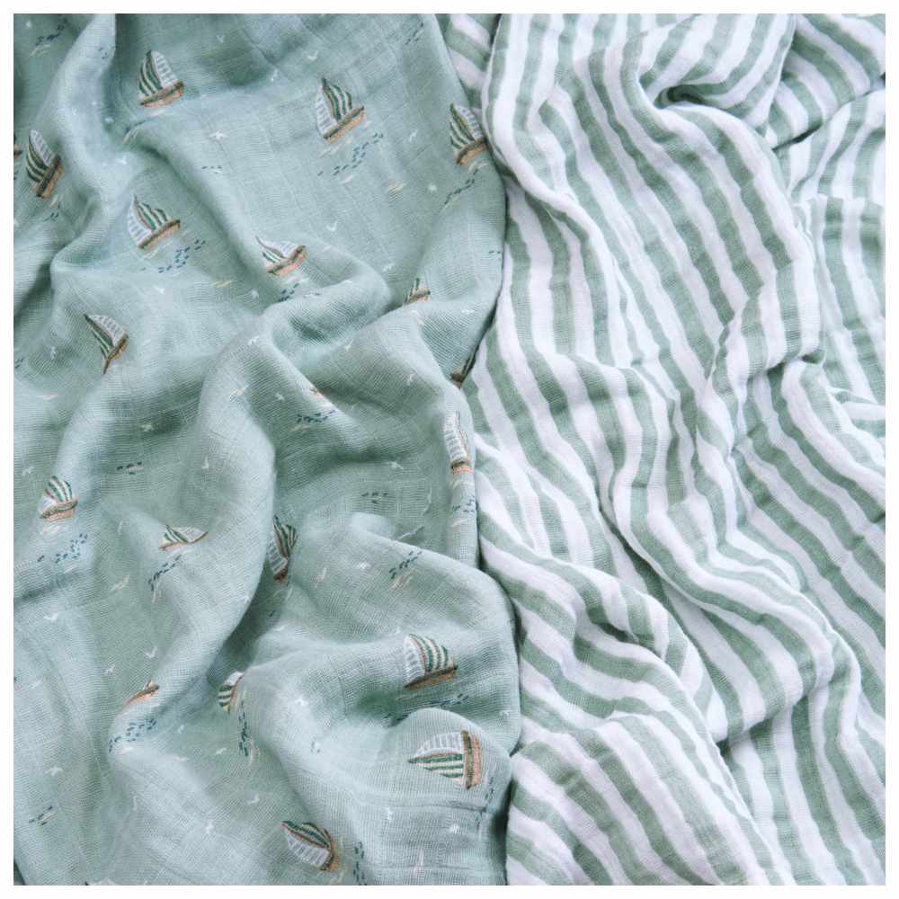 Aden + Anais - Organic Cotton Muslin Swaddles - Sailing Seas - 2 Pcs - Large