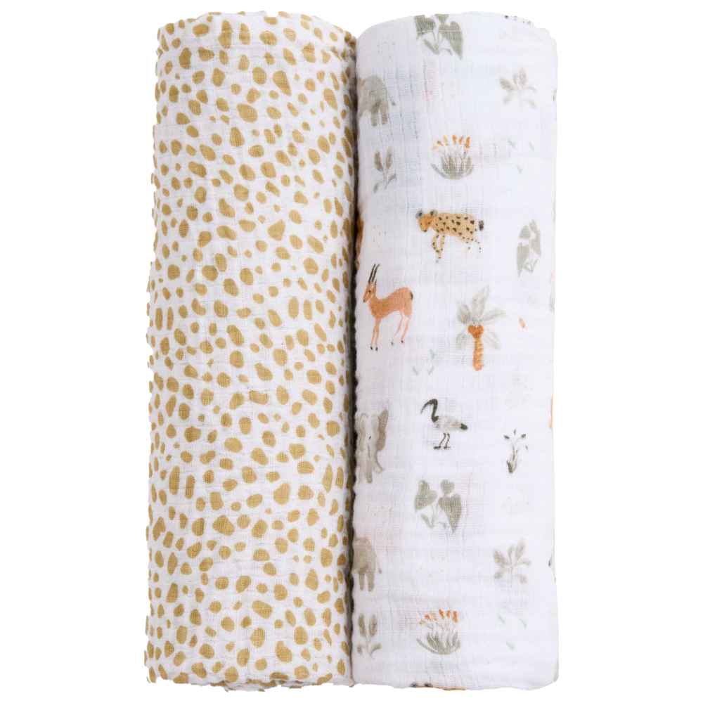 Aden + Anais - Essentials Cotton Muslin Swaddle Blanket - Giraffe Safari - Pack of 2
