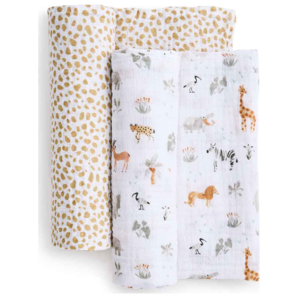 Aden + Anais - Essentials Cotton Muslin Swaddle Blanket - Giraffe Safari - Pack of 2