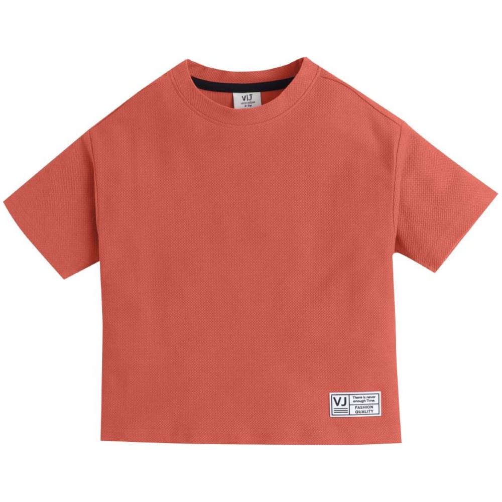 فيكتور آند جين - تي شيرت بأكمام قصيرة مزين برقع للأولاد - بني