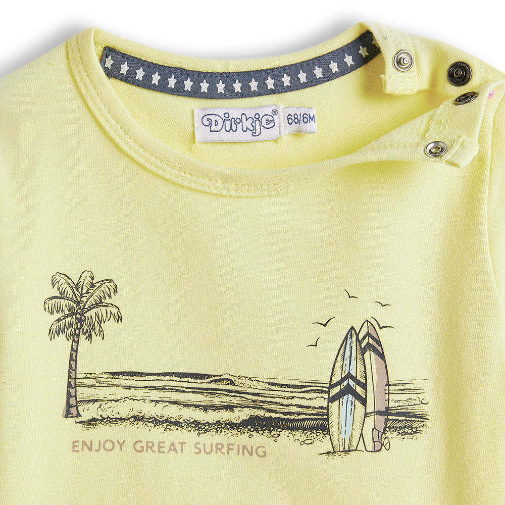 ديركجي - طقم مكون من قطعتين - تي شيرت وشورت للأولاد - أصفر ليموني وبني