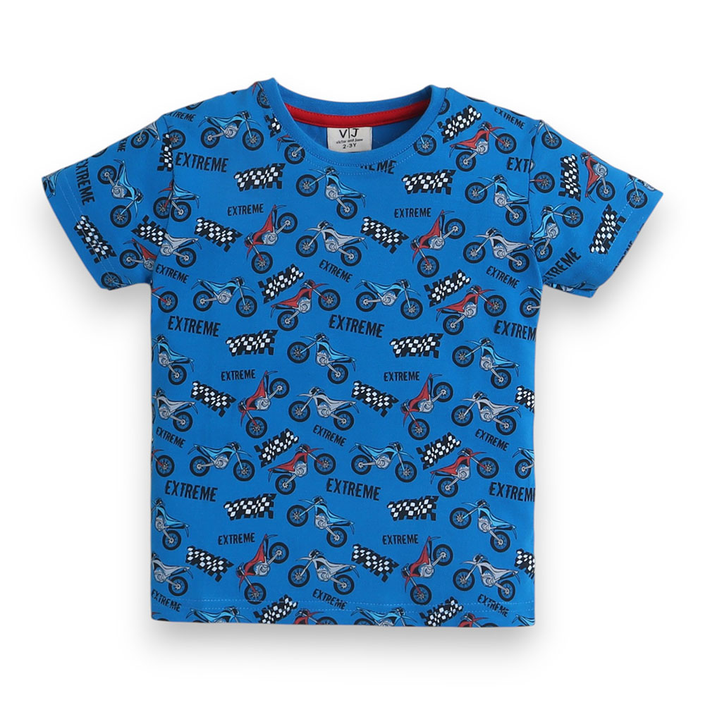Victor And Jane - 2pc-Set - Boy's All-Over Print Pyjama T-Shirt & Pants - Blue