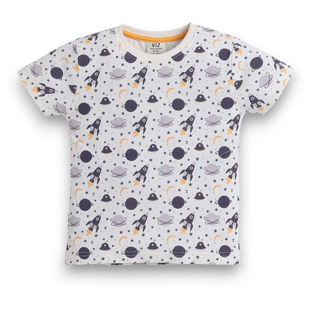 فيكتور آند جين - طقم تي شيرت مطبوع مع شورت للأطفال - من 2 إلى 9 سنوات - فضاء - قطعتين