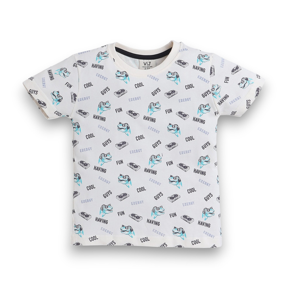 فيكتور آند جين - طقم تي شيرت مطبوع برسمة ديناصور مع شورت للأطفال - من 2 إلى 9 سنوات - قطعتين