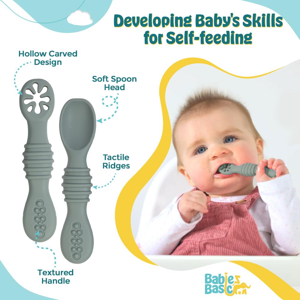 Babies Basic - First Stage Silicone Training Spoon With Masher - Indigo